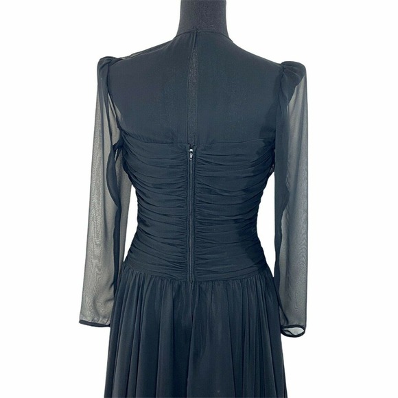 Vintage Anne Hobbs for Kastina Black Sheer Layered Silk Classic Modest Dress Sz6 - Picture 4 of 10